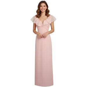 Vintage 60s Emma Domb California Pink Taffeta Flutter Sleeve Formal Gown Evening